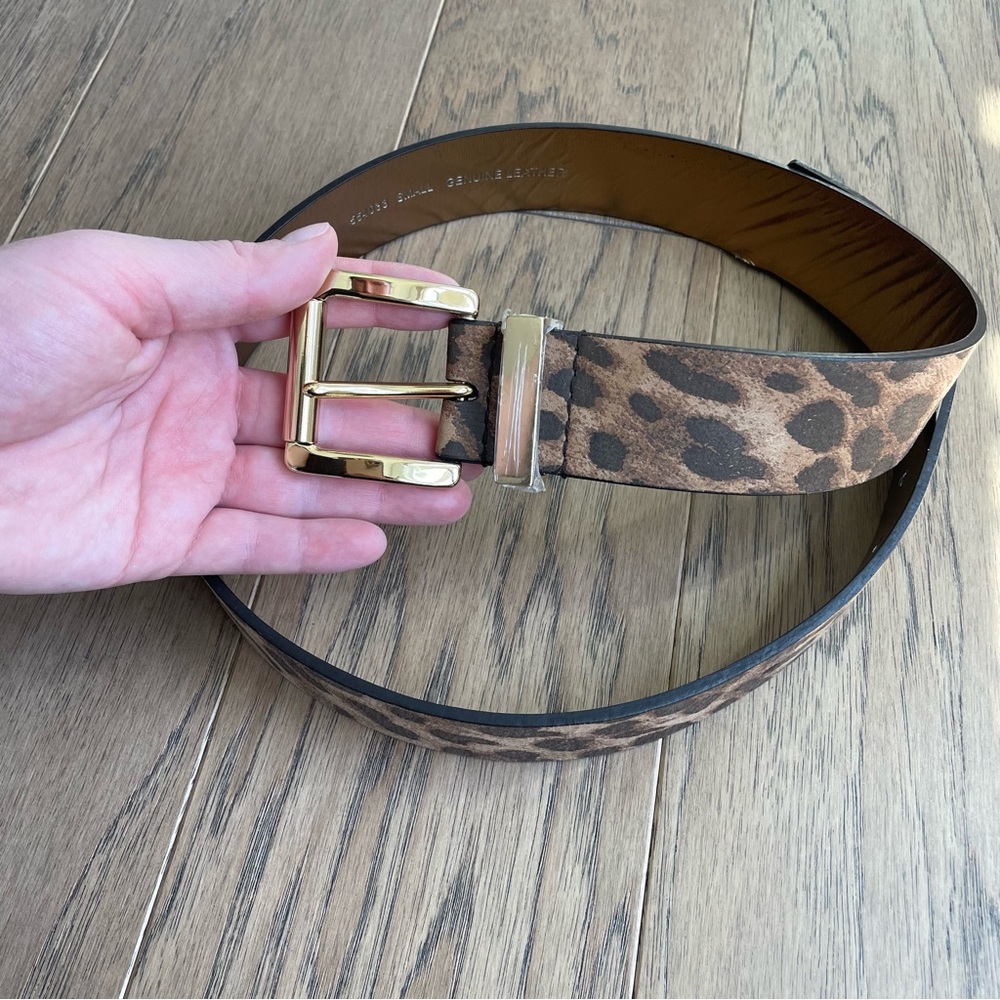 NWT Michael Kors Brown and Gold leopard Belt with Classic Buckle